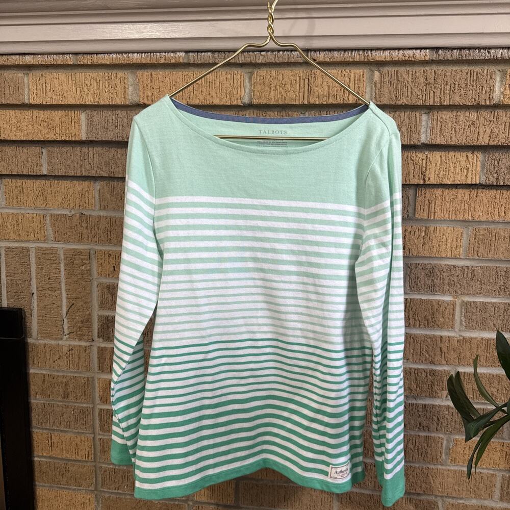 Talbots Shirt Womens Sz M Nautical Breton Stripe Casual Comfort Coastal Preppy